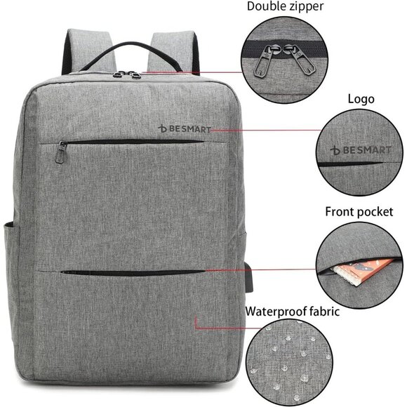 🆕 Besmart Laptop Computer Bag Men Black Slim USB Charging Port Travel Backpack - Picture 6 of 9
